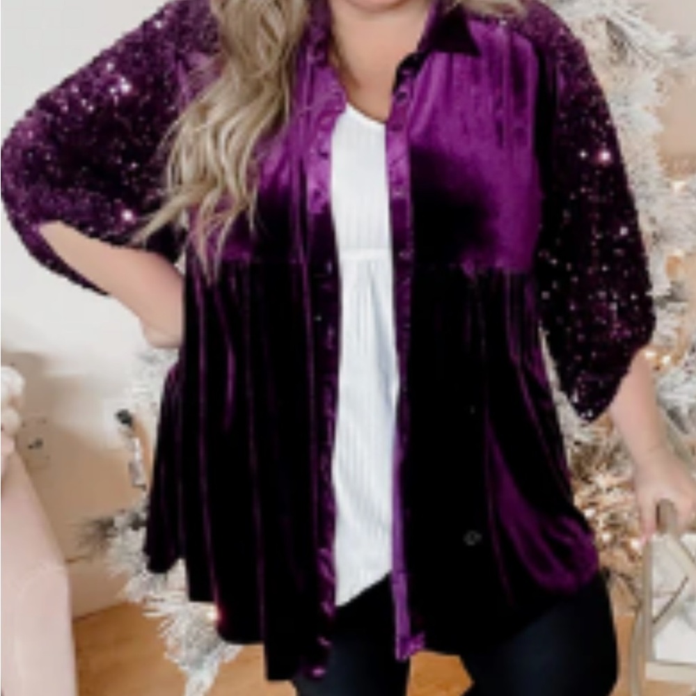 Purple Velvet Sequin tiered tunic Women's Top
